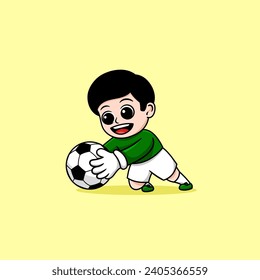 goalkeeper boy cathes the ball cartoon