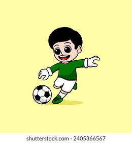 goalkeeper boy kick the ball cartoon