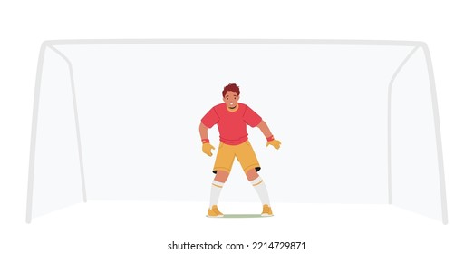 Goalkeeper Catch Ball at Football Competition Game. Soccer Player Defend Attacked Gate, Male Character Man Engage Sport, Football Player Isolated on White Background. Cartoon Vector Illustration