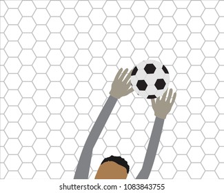 goalkeeper catches the ball against the football goal