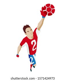 Goalkeeper catches the ball. Football. Vector illustration of a flat design.