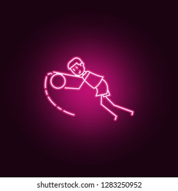 goalkeeper catches ball icon. Elements of Soccer in action in neon style icons. Simple icon for websites, web design, mobile app, info graphics