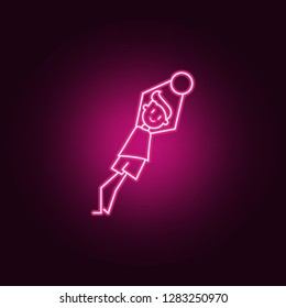 goalkeeper catches ball icon. Elements of Soccer in action in neon style icons. Simple icon for websites, web design, mobile app, info graphics