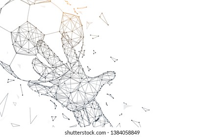 Goalkeeper catches the ball from lines, triangles and particle style design. Illustration vector