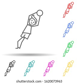 goalkeeper catches ball multi color style icon. Simple thin line, outline vector of soccer in action icons for ui and ux, website or mobile application
