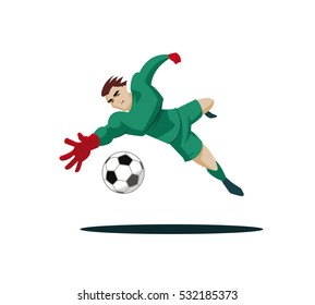 Goalkeeper catches the ball and protect. Vector illustration