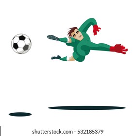 Goalkeeper catches the ball and protect. Vector illustration