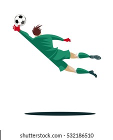 Goalkeeper catches the ball and protect. Vector illustration