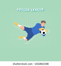 Goalkeeper catching the ball, soccer player, vector.