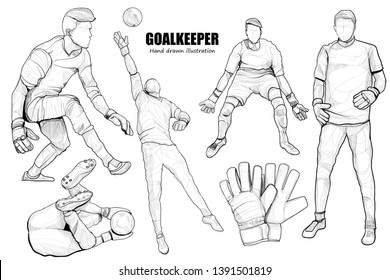 Goalkeeper drawing. Hand drawn vintage vector illustration.