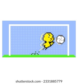 Goalkeeper Duck Capturing the Ball. Cute Pixel Art