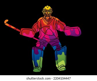 Goalkeeper Field Hockey Sport Male Player Action Cartoon Graphic Vector