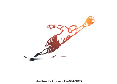Goalkeeper, football, game, player, team concept. Hand drawn goalkeeper player in action concept sketch. Isolated vector illustration.