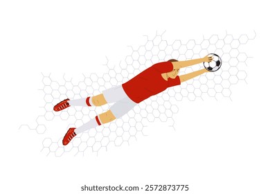 Goalkeeper football player character in action isolated on white background. 
