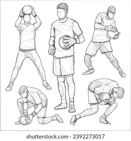 Goalkeeper football player Hand drawn. Vector illustration. Sport drawing.