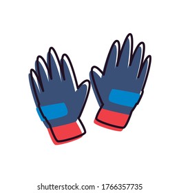 goalkeeper gloves line and fill style icon design, Soccer football sport hobby competition and game theme Vector illustration