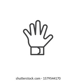 Goalkeeper gloves line icon. linear style sign for mobile concept and web design. Soccer goalkeeper glove outline vector icon. Symbol, logo illustration. Vector graphics