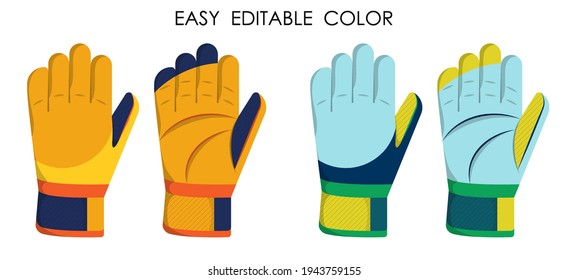 goalkeeper gloves for playing classic football. Soccer goalie protective gear. Certoon vector on white background