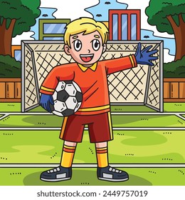 Goalkeeper Holding a Soccer Ball Colored Cartoon