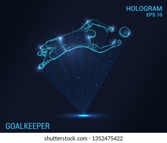 Goalkeeper hologram. Digital and technological background of football. Futuristic soccer goalkeeper design