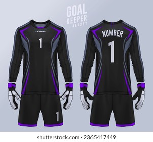 Goalkeeper jersey,t-shirt sport design template, Long sleeve soccer jersey mockup for football club. uniform front and back view.