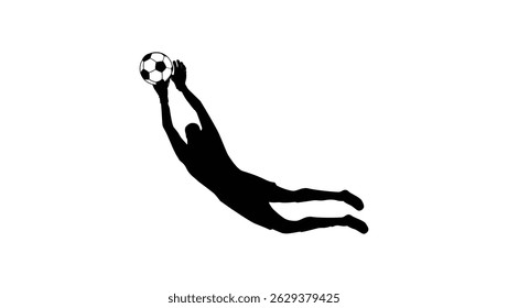 goalkeeper jump,  black isolated silhouette