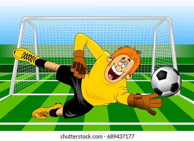 Goalkeeper jump catch a ball, vector-illustration
