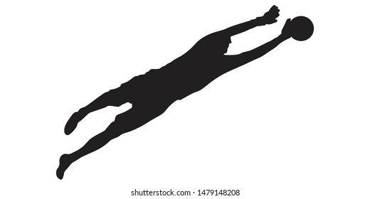 Goalkeeper jumping, catches the ball graphic vector.