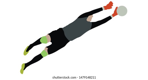 Goalkeeper jumping, catches the ball graphic vector.