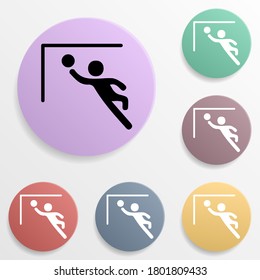 Goalkeeper jumps to ball badge color set icon. Simple glyph, flat vector of sport icons for ui and ux, website or mobile application