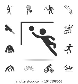Goalkeeper jumps to ball icon. Detailed set of athletes and accessories icons. Premium quality graphic design. One of the collection icons for websites, web design, mobile app on white background