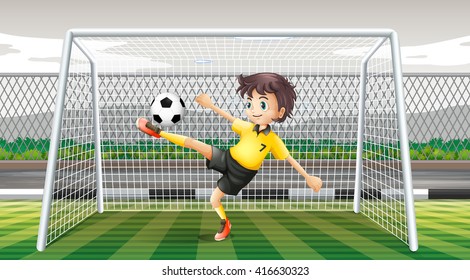 Goalkeeper kicking soccer ball illustration