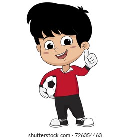 Goalkeeper kid standing with thumb up.Vector and illustration.