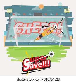 goalkeeper man catching ball. supersave concept - vector illustration