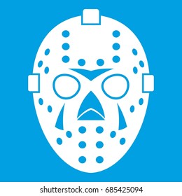 Goalkeeper mask icon white isolated on blue background vector illustration