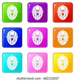 Goalkeeper mask icons of 9 color set isolated vector illustration