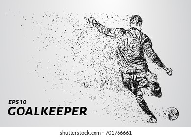 Goalkeeper of the particles. The goalkeeper knocks the ball consists of points and circles. Vector illustration.