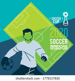 goalkeeper player man with ball in front of court design, Soccer 2020 football sport hobby competition and game theme Vector illustration