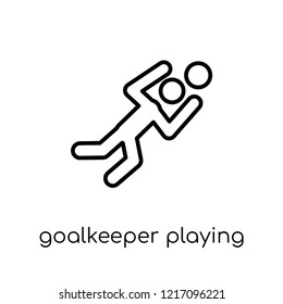 Goalkeeper playing icon icon. Trendy modern flat linear vector Goalkeeper playing icon on white background from thin line Recreational games collection, editable outline stroke vector illustration