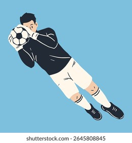 goleiro pose pegando a bola plana ilustração