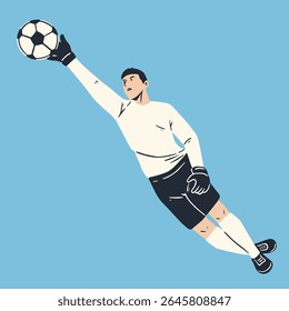 goalkeeper pose catching the ball flat illustration