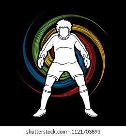 Goalkeeper prepare catches the ball designed on spin wheel graphic vector