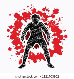 Goalkeeper prepare catches the ball designed on splatter color background graphic vector