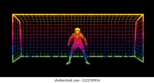 Goalkeeper prepare catches the ball designed using colorful graphic vector.