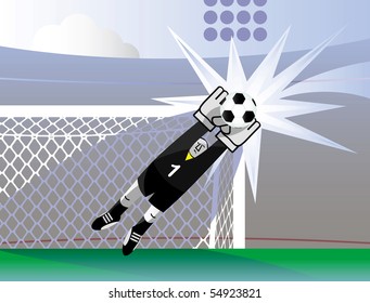 Goalkeeper  is saving  the goal. Vector illustration.