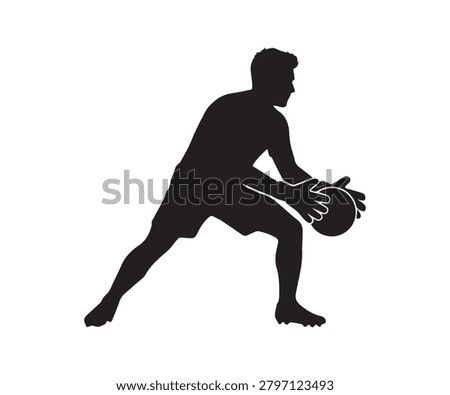 Goalkeeper sideways dive silhouette, minimal football action, ready stance to save motion, dynamic keeper block pose.