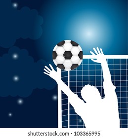 goalkeeper with soccer ball at night with moon and stars vector