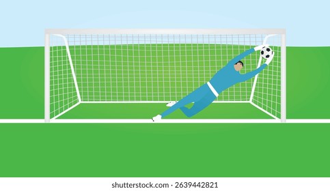 Goalkeeper soccer saves. vector illustration