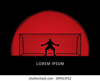 Goalkeeper standing designed on sunset or sunrise background graphic vector.