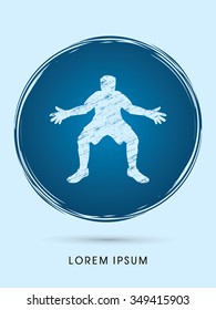 Goalkeeper standing designed using grunge brush on circle background graphic vector.